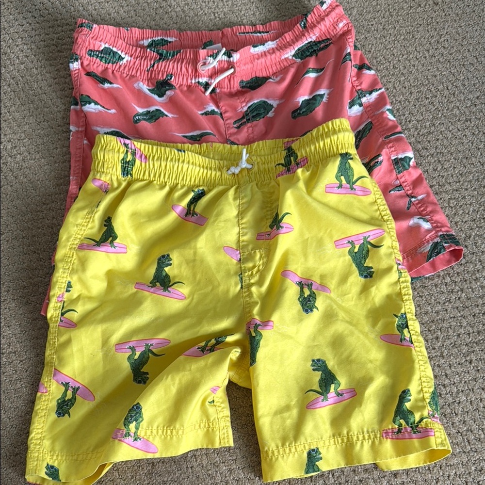 Kids Dinosaur and Alligator Print Swim Shorts - Yellow and Pink Old Navy